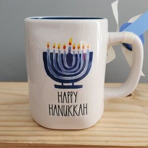 Rae Dunn Hanukkah Mug with Menorah Design and 'Happy Hanukkah' Writing